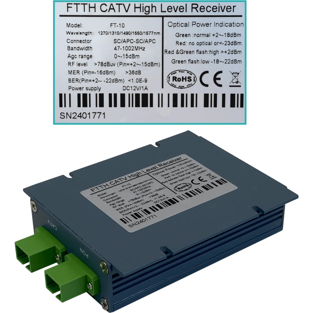 Imagen 2 de 2-SC/APC F-Hembra Activo 1270-1577nm 47-1002MHz req-12V FTTH Receiver
