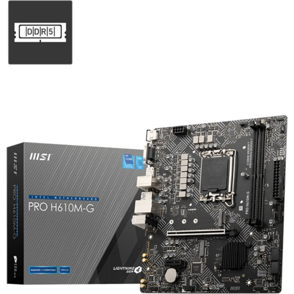 Tarjeta Madre MSI PRO H610M-G LGA1700 14°G DDR5 M.2 DP HDMI VGA PS/2USB3.2 mATX
