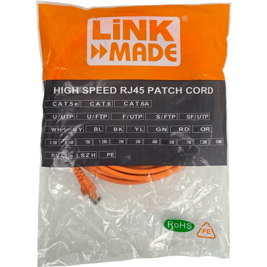 Imagen 2 de LINKMADE 5mt Cat5E U/UTP Naranjo LSZH Cable Patch Inyectado Multifil