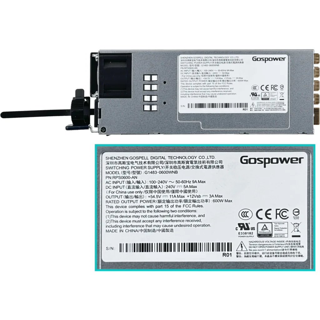 Imagen 2 de MIKROTIK Hot Swap 600W power supply for CRS320-8P-8B-4S+RM