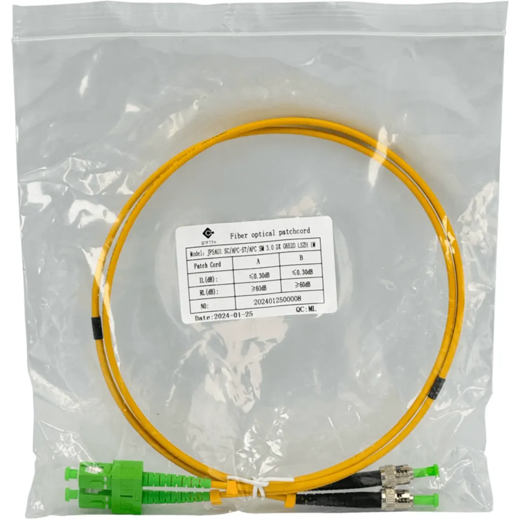 Imagen 2 de 1mt SC/APC-ST/APC MonoModo SM Duplex Jumper Cable Fibra 9/125um 3mm
