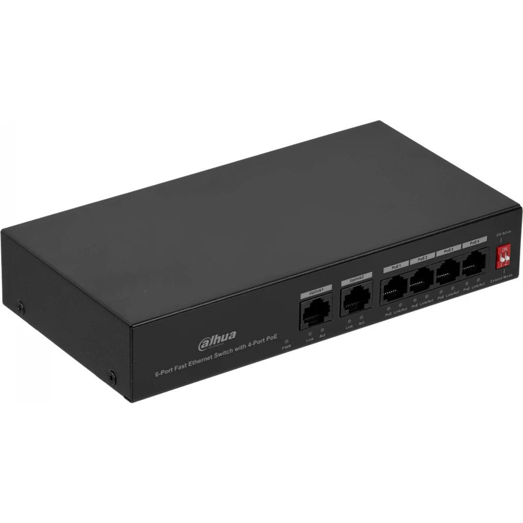 DAHUA Switch 6-100(4-PoE+af/at) 36W-tot 100-240v