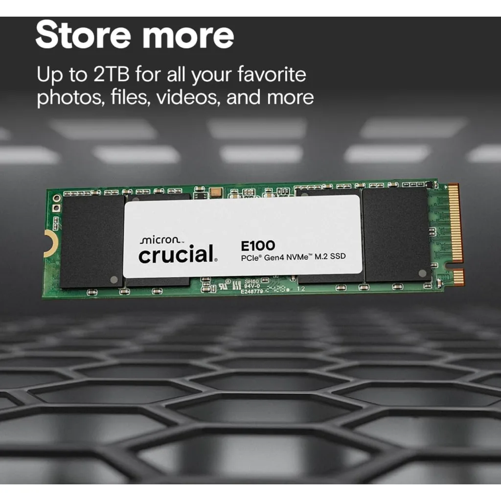 Imagen 2 de Unidad SSD Crucial E100 2TB M.2 22*80 NVMe PCIe Gen4*4 Lect 5000Mbs Esc4500Mbps