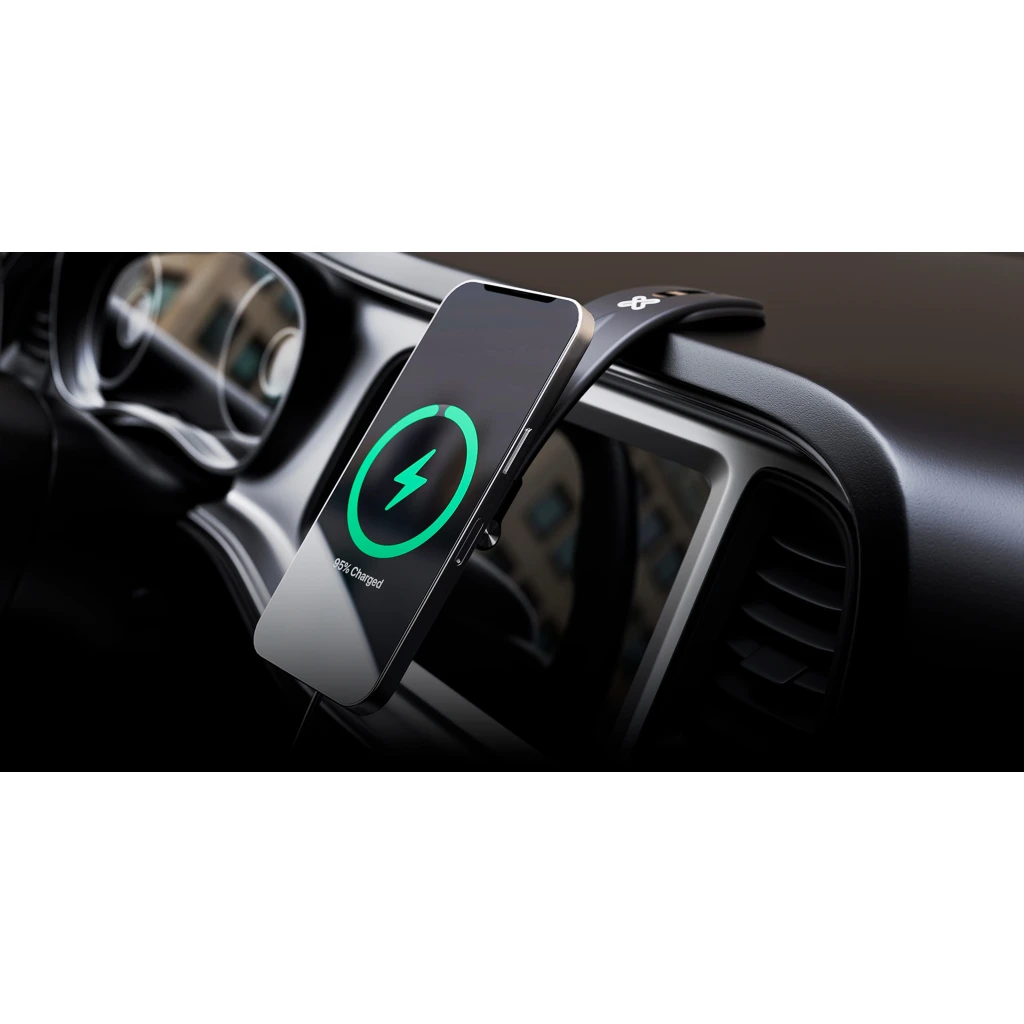 Imagen 6 de Klip Xtreme - Car wireless charging holder - 15 Watt - 24 pin USB-C - Cellular phone / Wireless earbuds / Apple AirPods / Apple Watch - Wireless - Para Smartphones - Foldable Velcro