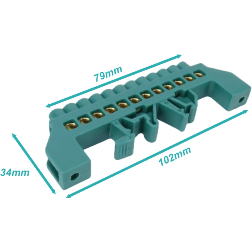 Regleta Verde 12-Conexiones 4mm Riel Din Distribucion Electrica