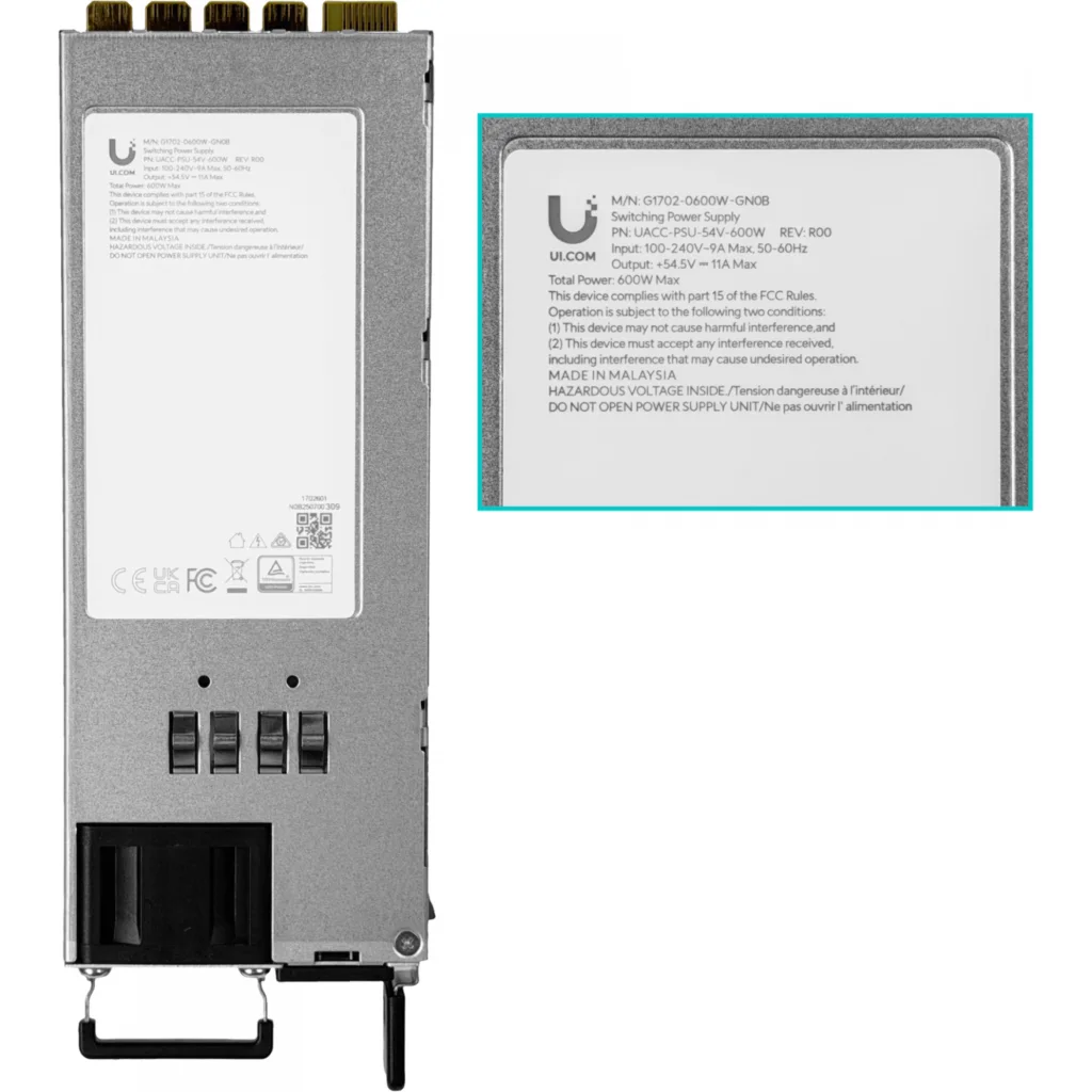 UBIQUITI p/ECS-24-POE ECS-48-POE Fuente Poder 54,5Vdc 11A 600W 1-C14