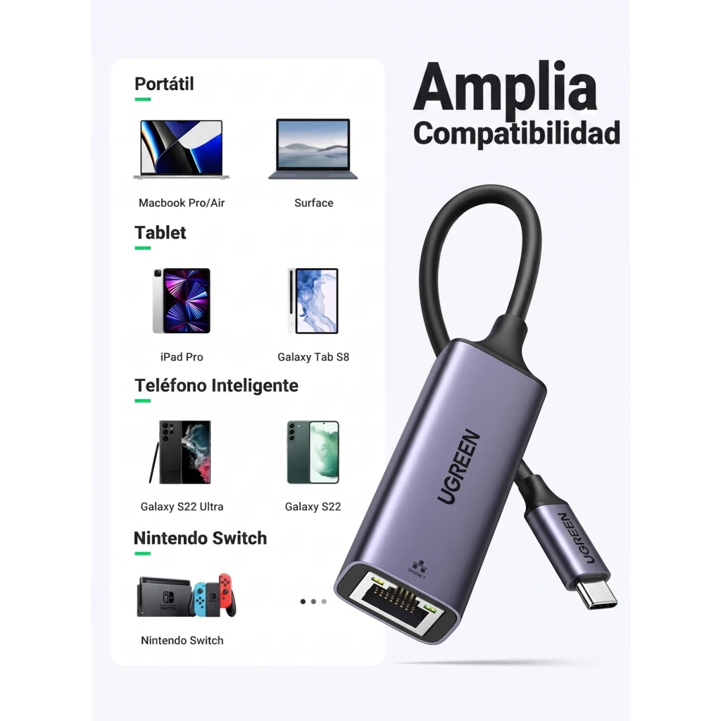 Imagen 5 de Adaptador de Red UGREEN CM483 USB-C a Red Gigabit Ethernet RJ45 Aluminio
