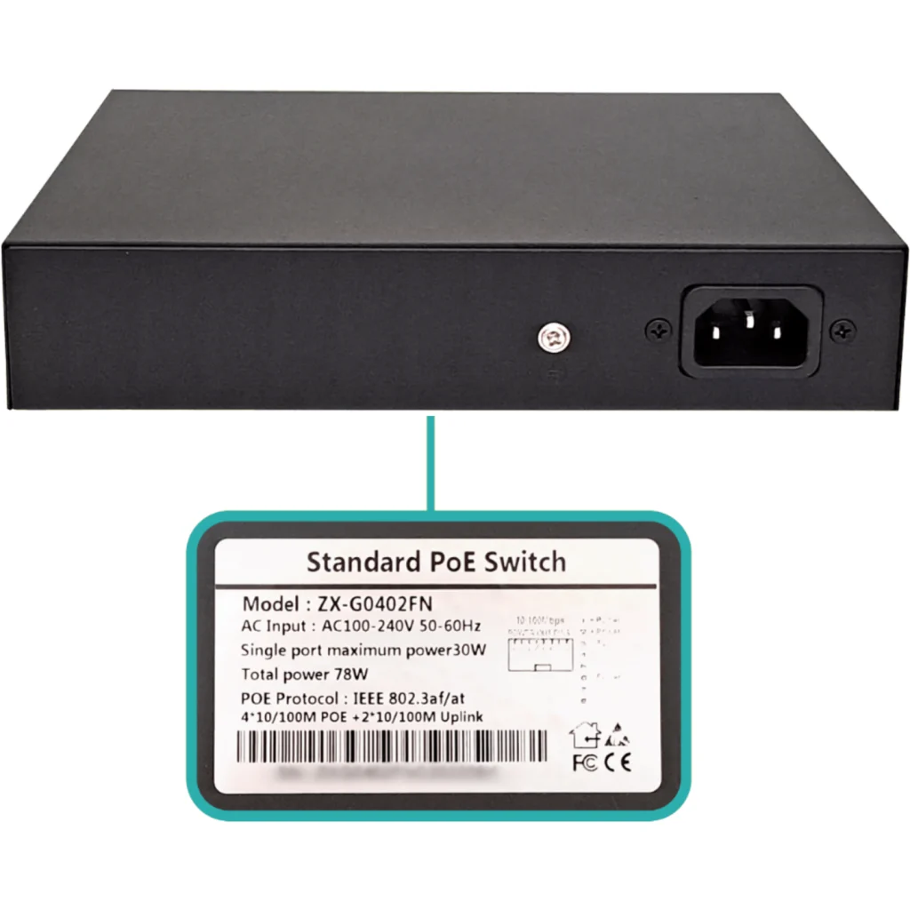 Imagen 1 de Switch 4-100-PoE-af 2-100 100-40VAC 78W C13 ZX-G0402FN