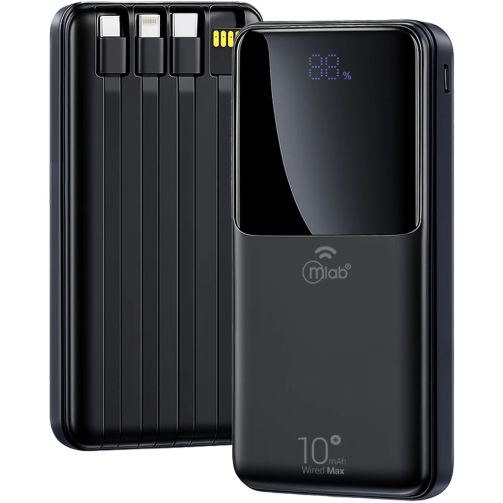 Imagen 1 de MLAB POWERBANK RAPIDO 10.000mAh / 22.5W CARGADOR PORTATIL WIRED MAX ENERGY BLACK