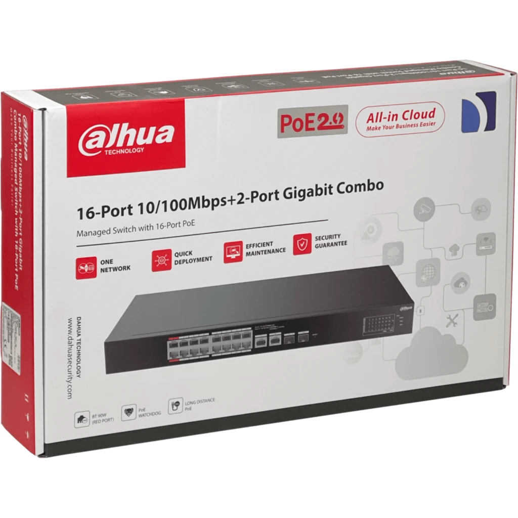 Imagen 4 de DAHUA 16-100-POE+AF/AT/BT 2-1000 2-SFP 190W-TOT CONSOLE SWITCH RACK