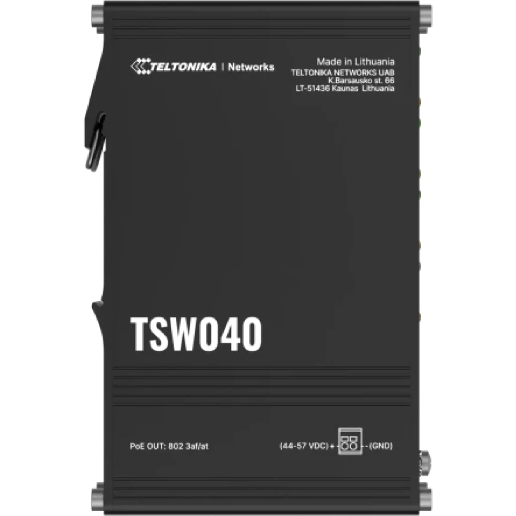 Conmutador PoE+ no gestionado de 8 puertos RJ45 con 240 W de potencia total, ideal para aplicaciones industriales. Montaje en carril DIN y soporte para un amplio rango de tensión.