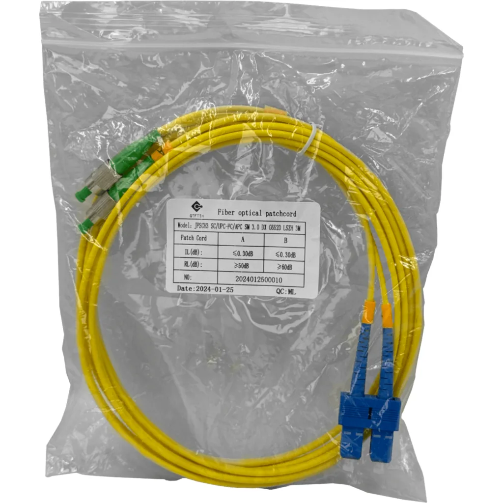 3mt SC/UPC-FC/APC MonoModo SM Duplex Jumper Cable Fibra 9/125um 3mm