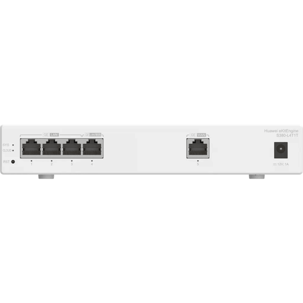 S380-L4T1T. Gateway Huawei eKit 1 puerto WAN 4 puertos LAN 10/100/1000Base-T soporta 200 usuarios concurrentes, capaz de administrar hasta 32 APs
