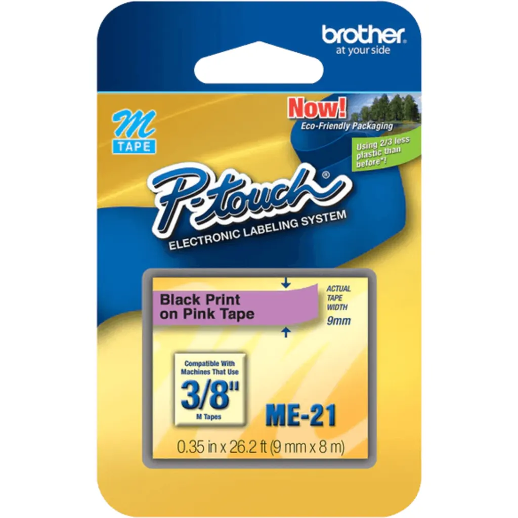 BROTHER 9mm Negro en Fondo Rosado Cinta 8mt p/PT-90