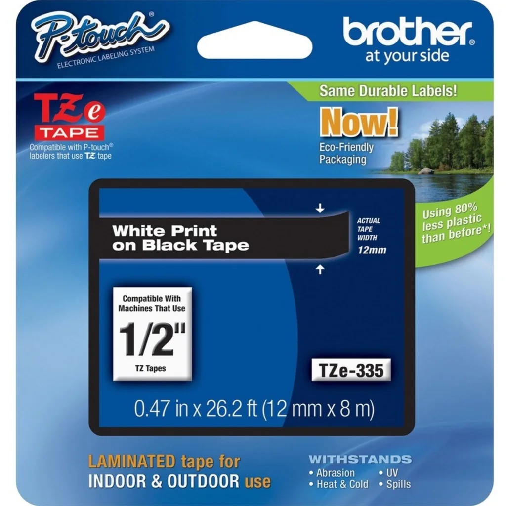 Cinta Brother TZE-335 12mm white on black industr. tape