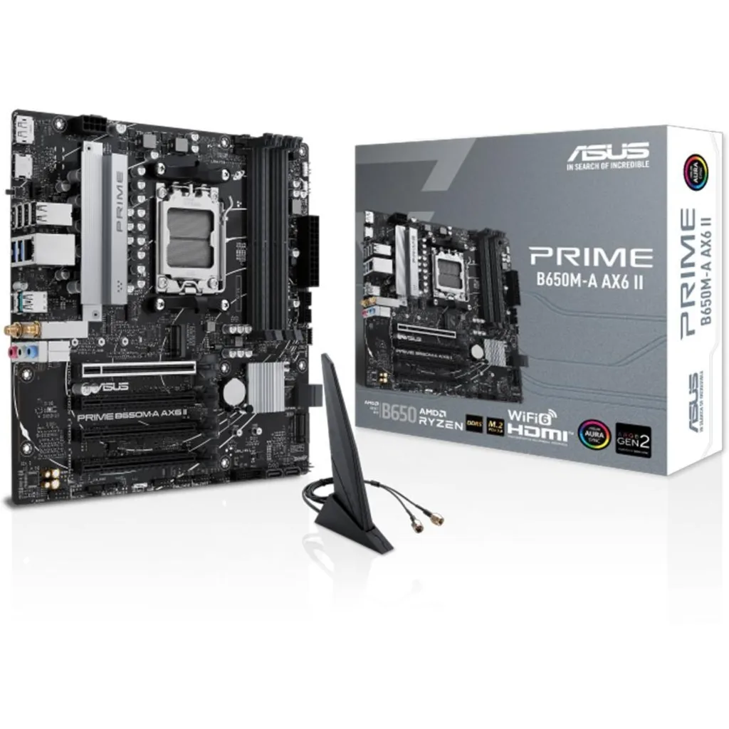 Tarjeta madre Asus PRIME B650M-A AX6 II AM5 AMD 4*DDR5 WiFi DP HDMI USB 10Gbps
