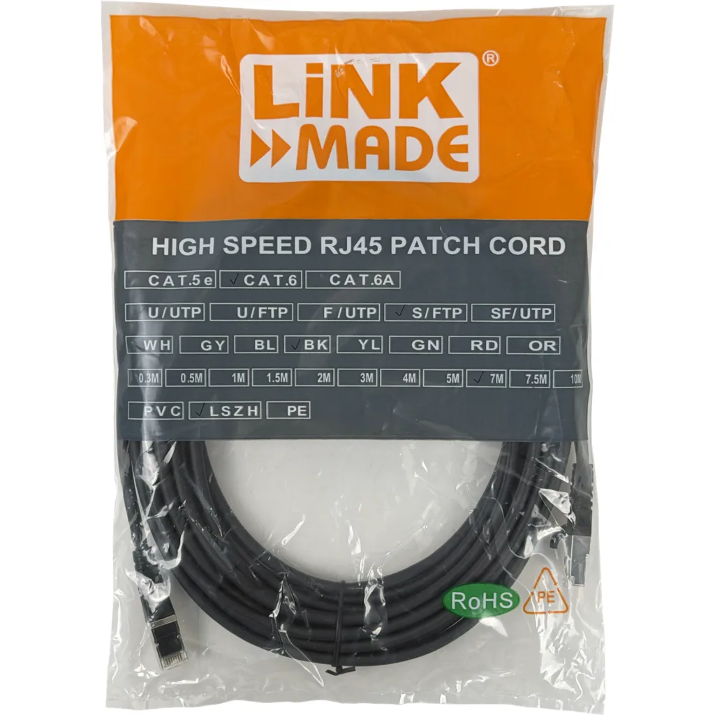CABLE RED LINKMADE S/FTP CAT6 7mt NEGRO LSZH CABLE PATCH INYECTADO MULTIFILAR