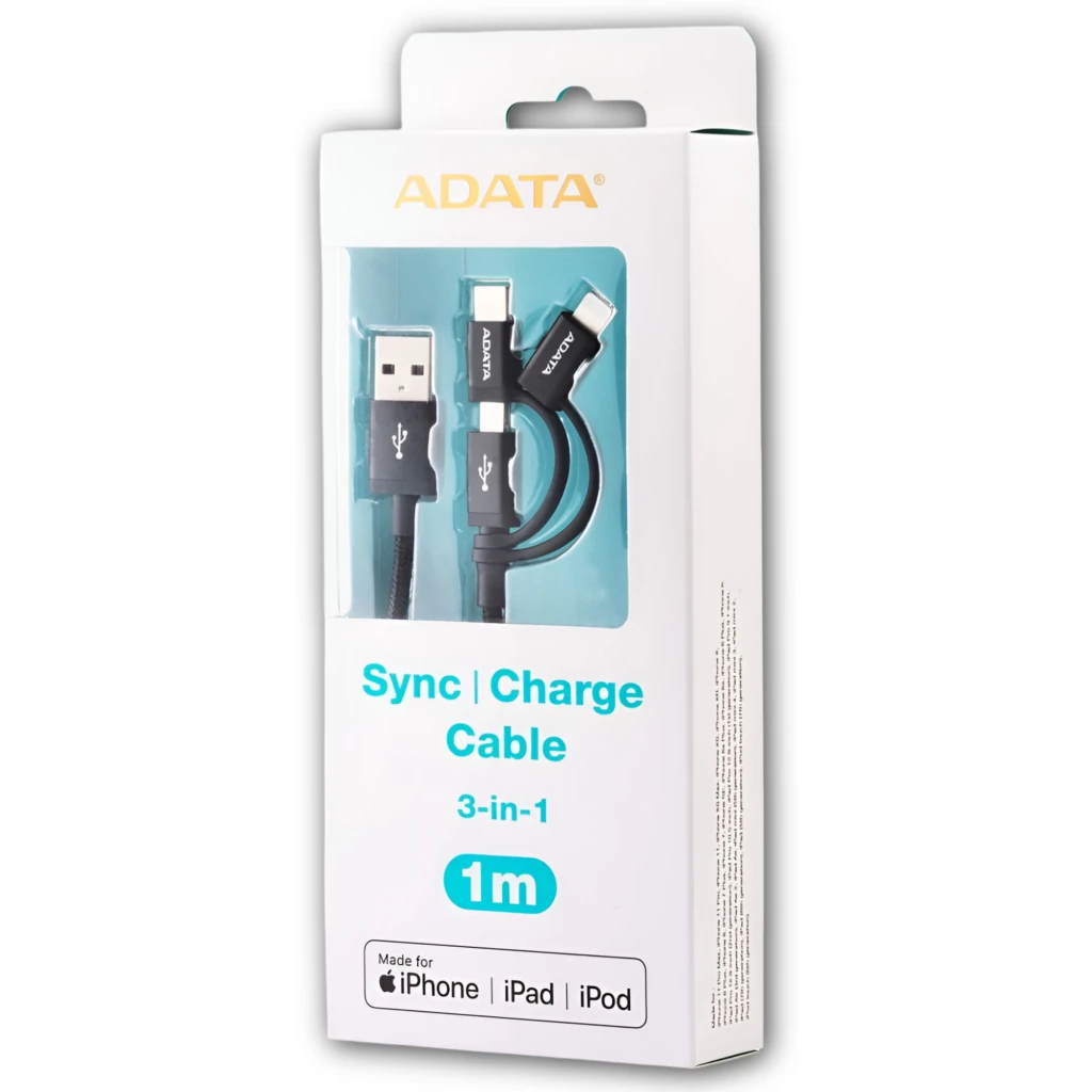 Imagen 3 de CABLE ADATA MICRO USB 3 EN 1 BLACK