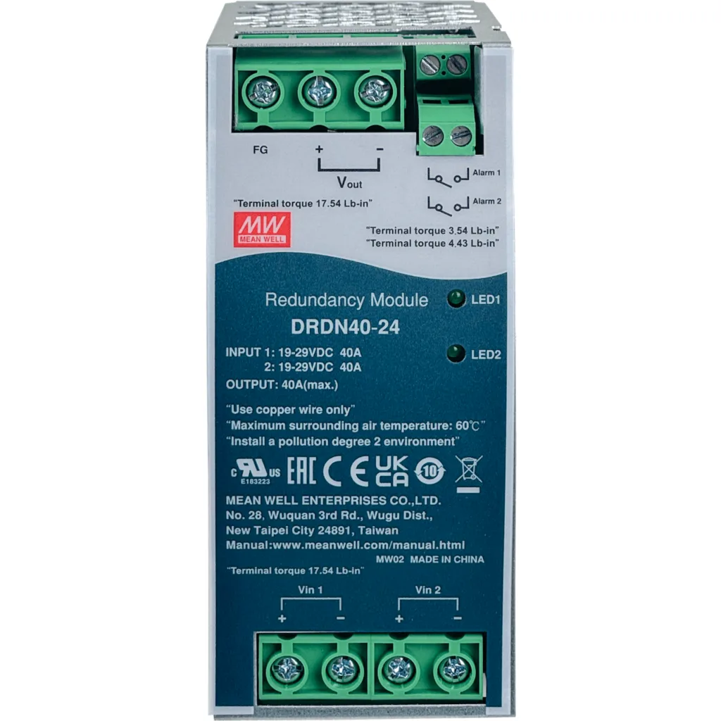 Imagen 1 de MEANWELL 24VDC 40A Modulo de Redundancia Ancho-55mm Riel-DIN 19-29VDC