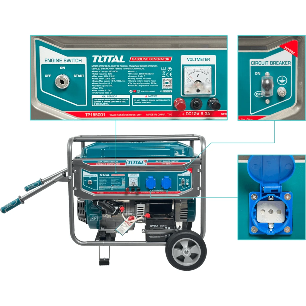 Imagen 5 de TOTAL 5000W Generador electr a gasolina Tanque-25L 220VAC TP155001