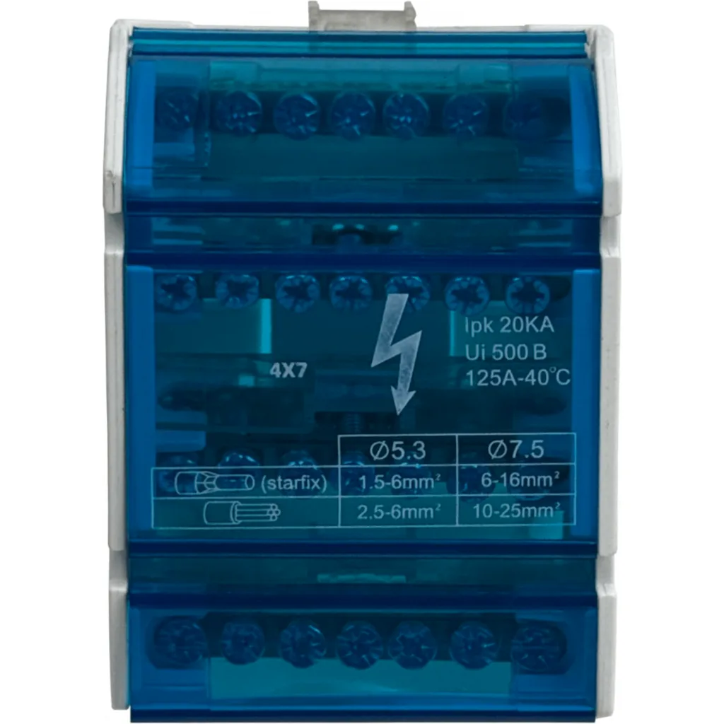 4x7-Polos Repartidor Tetrapolar 125A 40grado-C 500V 1,5-25mm2 ipk 20KA