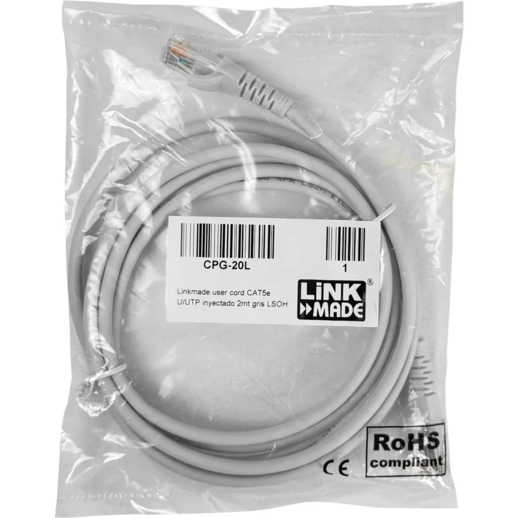 Imagen 2 de Cable de Red Linkmade Cat5e Inyectado Multifilar 2mts Color GRIS