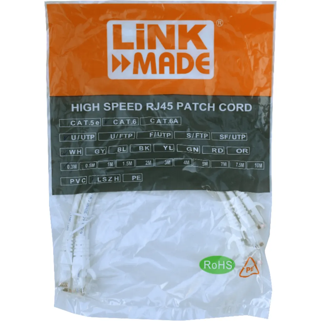 Cable Patch Inyectado Multif LINKMADE 4UN 30cm Cat6 UTP BLANCO LSZH