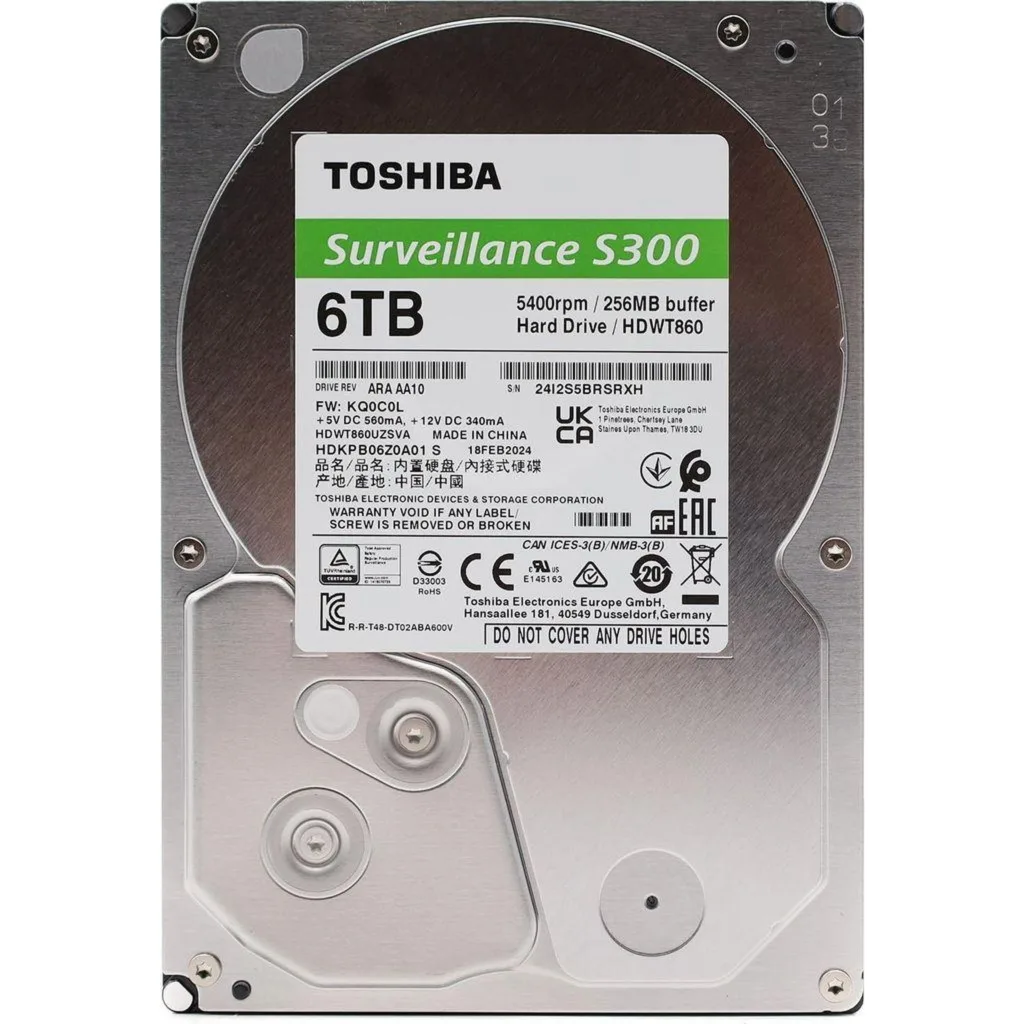 Imagen 1 de Disco Duro Toshiba S300 6TB 3.5" 5400RPM SATAIII 256MB Surveillance NVR 24/7