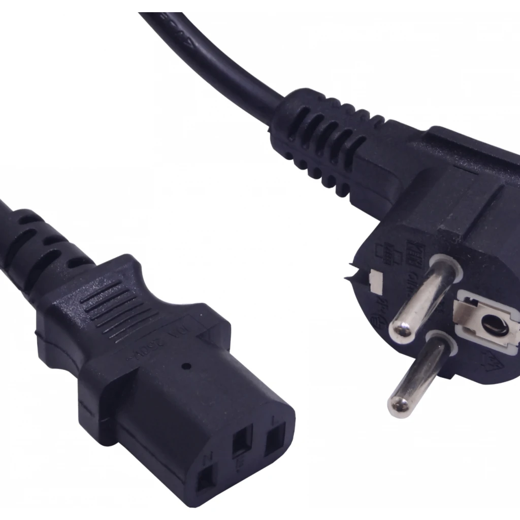 Cable de Poder Schuko-Macho a C13 Hembra Largo 1.8mt, 6A 3x0,75mm2 Negro
