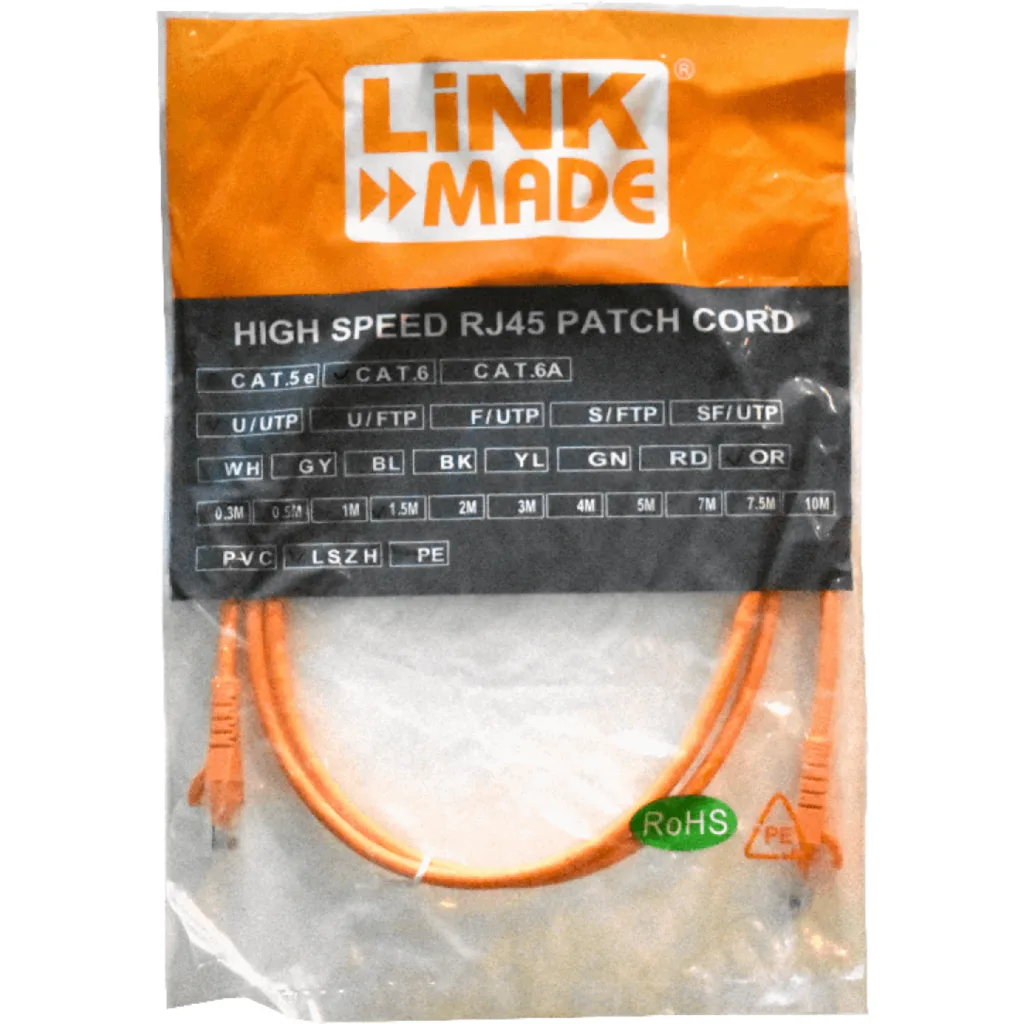 Imagen 2 de Cable de Red Linkmade Cat6 LSZH Inyectado Multifilar 1.5 Metros NARANJO