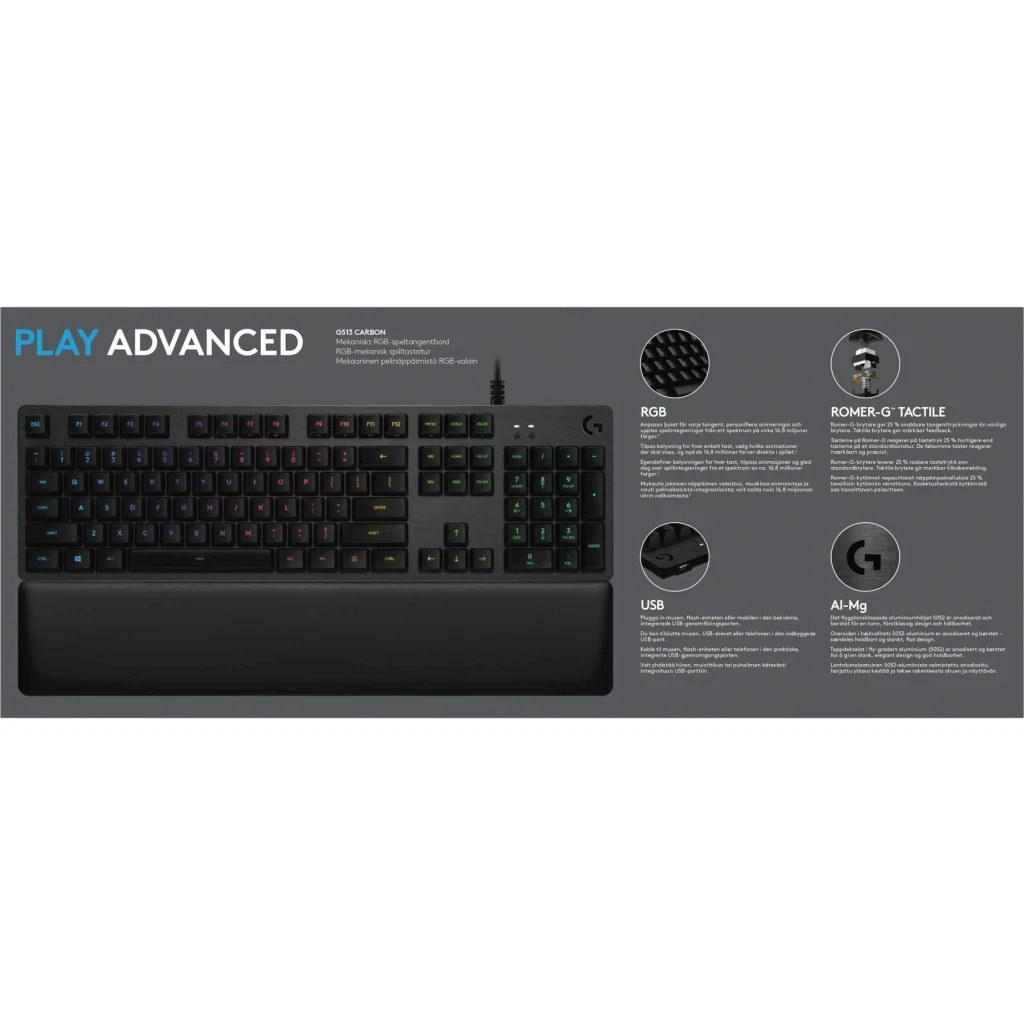 Imagen 11 de Teclado Gamer Alámbrico Logitech G513 RGB GX Brown Carbon Mecánico Español 