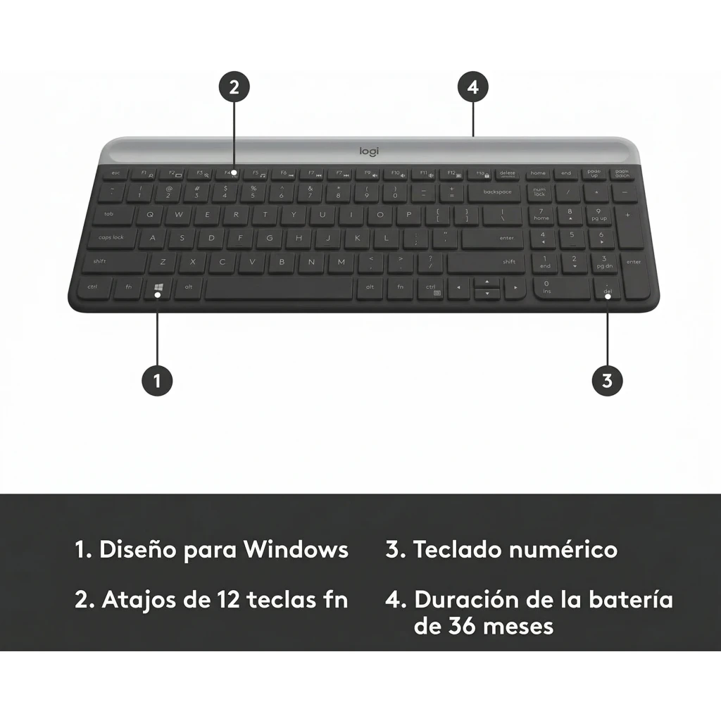 Imagen 7 de Kit Teclado Mouse Inalámbrico Logitech Slim MK470 2.4Ghz USB Negro