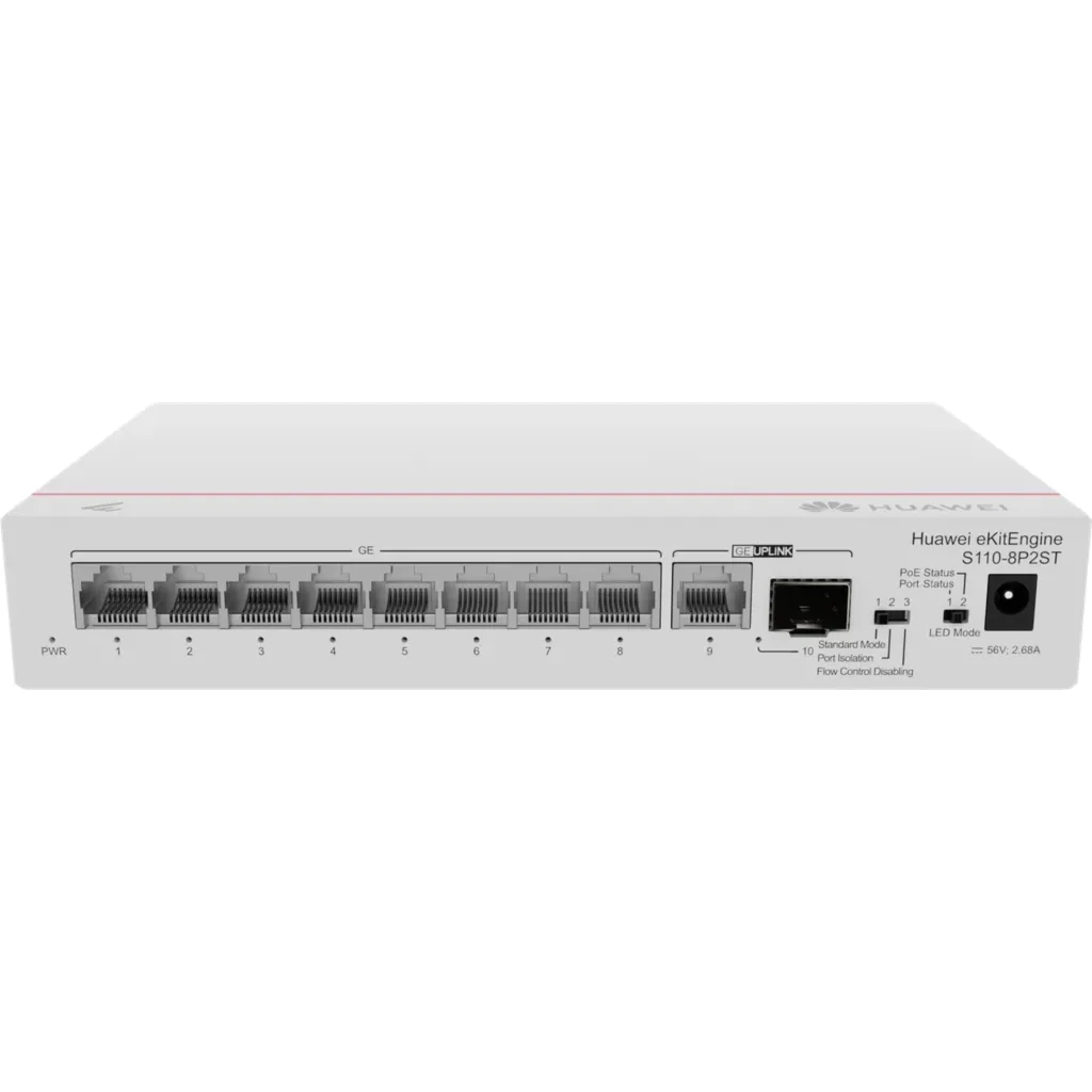 Imagen 3 de S110-8P2ST. Switch Huawei eKit 8 puertos PoE+ 10/100/1000Base-T 1 Puertos 1GE SFP capacidad de conmutación de 20 Gbit/s capacidad de reenvió de paquetes de 14.88 Mpps