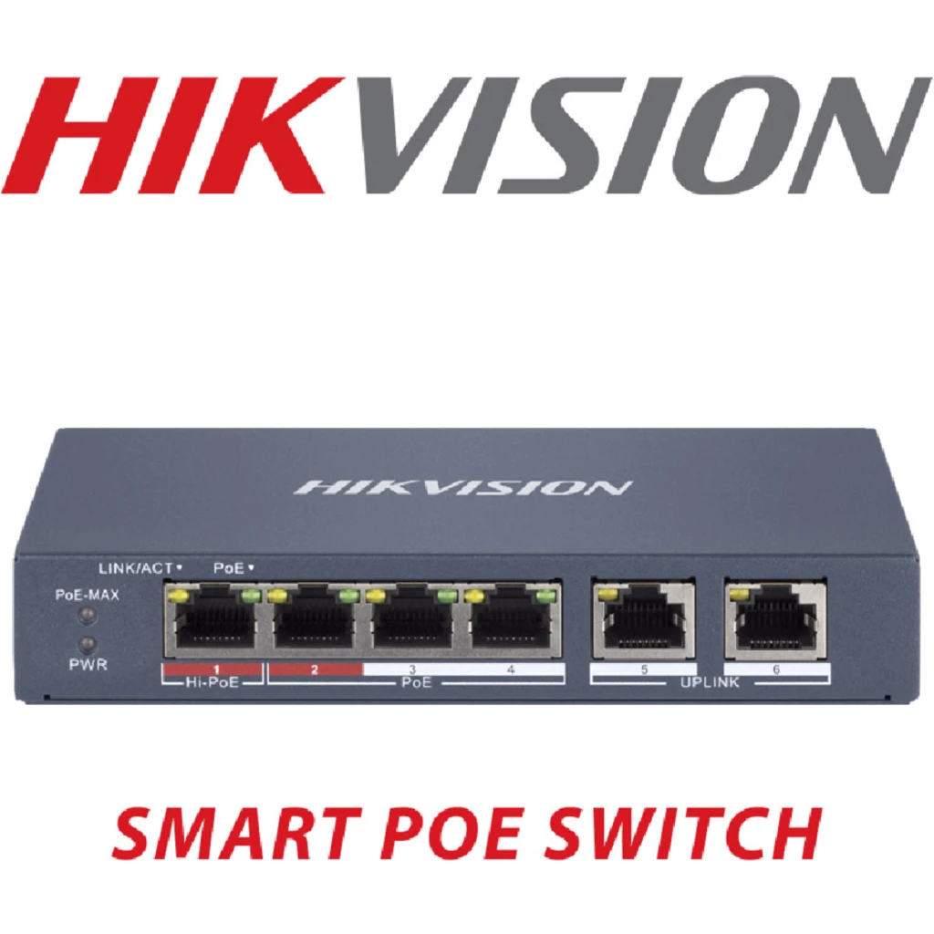 Imagen 2 de Switch 4 Puertos Hikvision No Amd. POE+ 10/100 Mbps 45W 300mt Smart