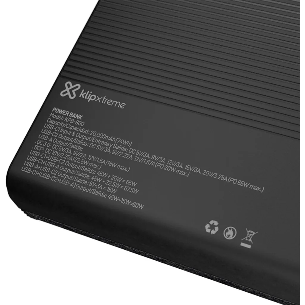 Imagen 4 de Klip Xtreme - Power bank - 65 Watt - 24 pin USB-C - 4 pin USB Type A / 24 pin USB-C - Lithium polymer - Para Universal