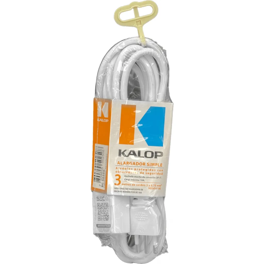 Alargador Extensión Eléctrico 6A Enchufe Chileno 3mts Color Blanco