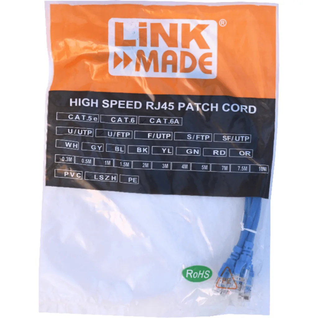 Imagen 1 de LINKMADE 4un 0,3mt Cat6a U/FTP Azul LSZH Cable Patch Iny Multif 4x30cm