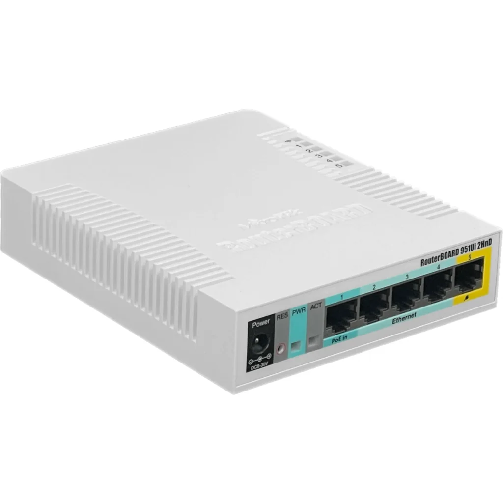 Routeboard Mikrotik RB951UI-2HND, 5 puertos 10/100, 1 USB 2.4 GHz 2.5 Dbi