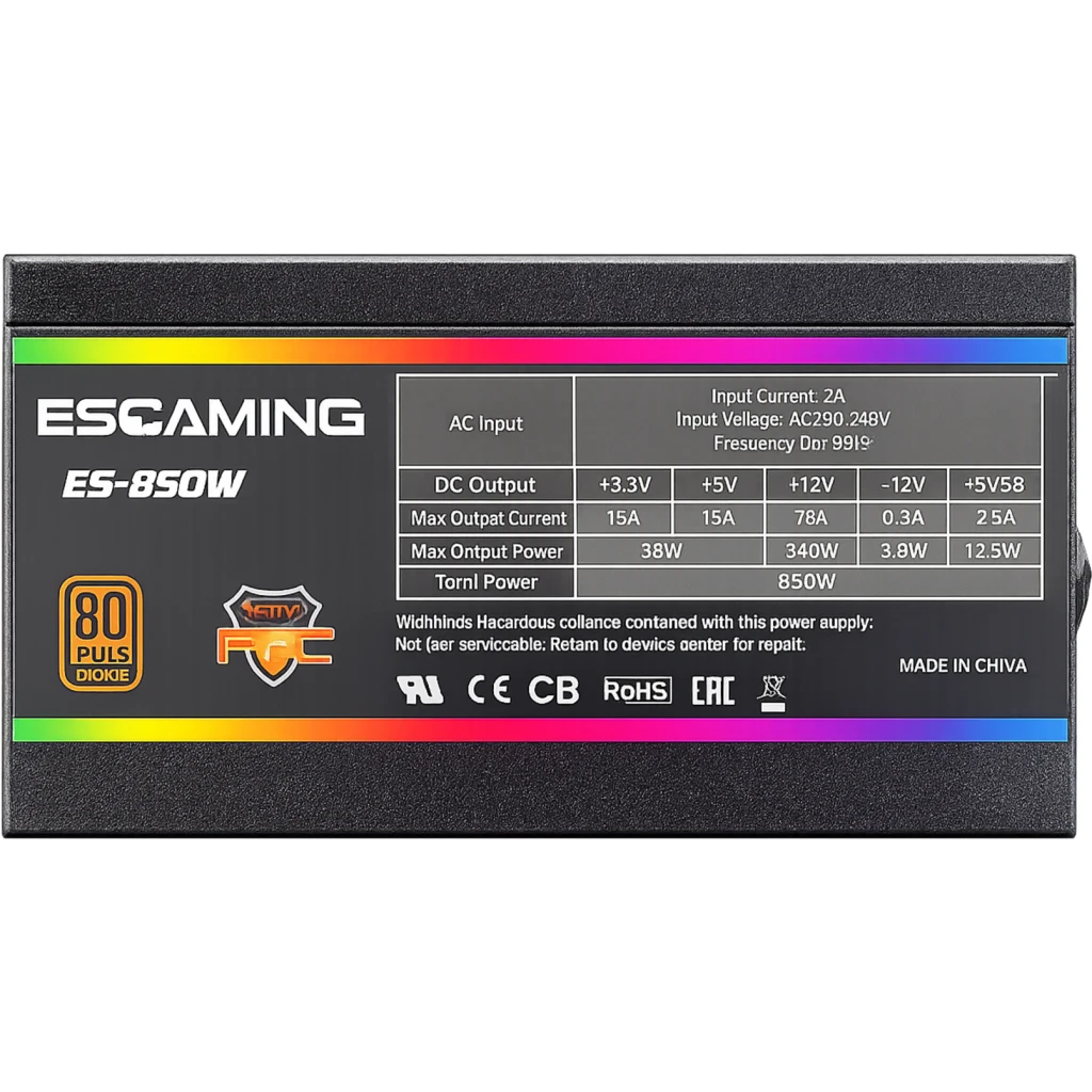 Imagen 5 de Fuente de Poder ESGAMING 850W 80 Plus Bronze
