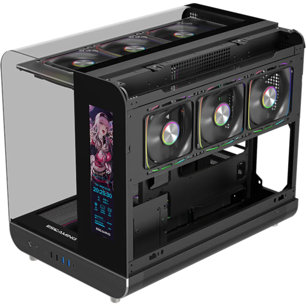 Imagen 3 de Gabinete Gamer XPH Negro | Micro ATX / ITX | 9 Ventiladores ARGB + Controladora + Control Remoto | Pantalla Pixel | USB 3.0 x2 + USB-C