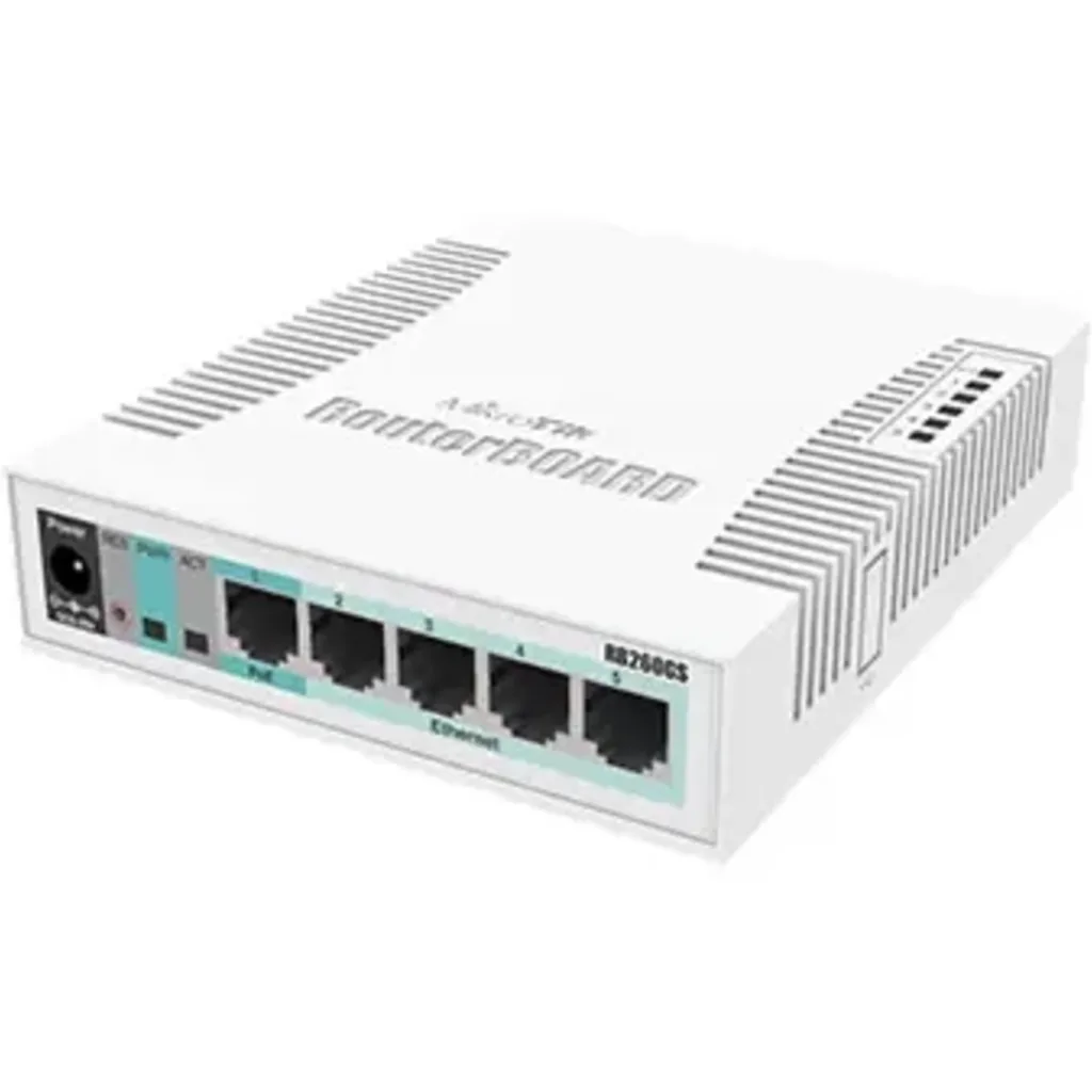 Switch MikroTik RB260GS CSS106-5G-1S, 5*Gigabit 1*SFP SwOS Carcasa Interior Comp