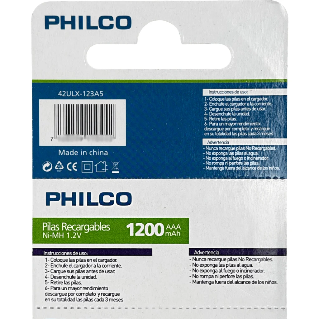 Imagen 2 de PHILCO AAA 5-Pila Recargable 1200mAh 1,2V Ni-MH Precargada 42ULX-123A5