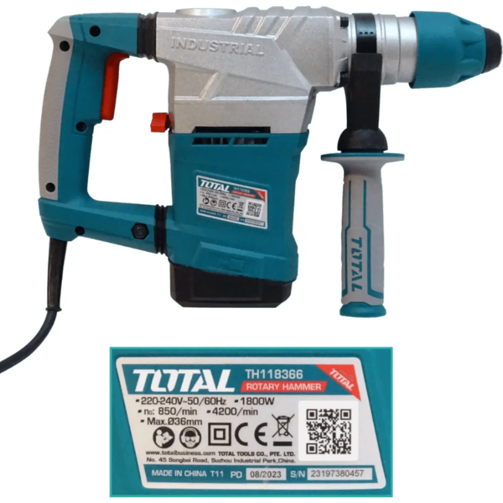 TOTAL Rotomartillo SDS Plus 1800W 850rpm Schuko-16A TH118366