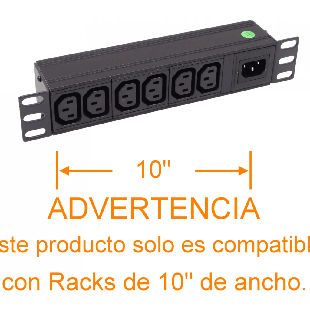 Imagen 2 de PDU 10A Enchufes 6-Hembra-C13 1-Macho-C14 Rack-10-pulgadas sin-cable
