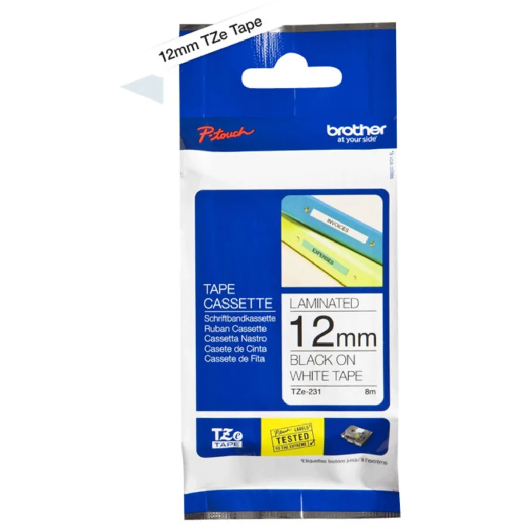Cinta Rotuladora Brother TZE-FX231 Flexible de 12MM x 8MTS Negro Sobre Blanco