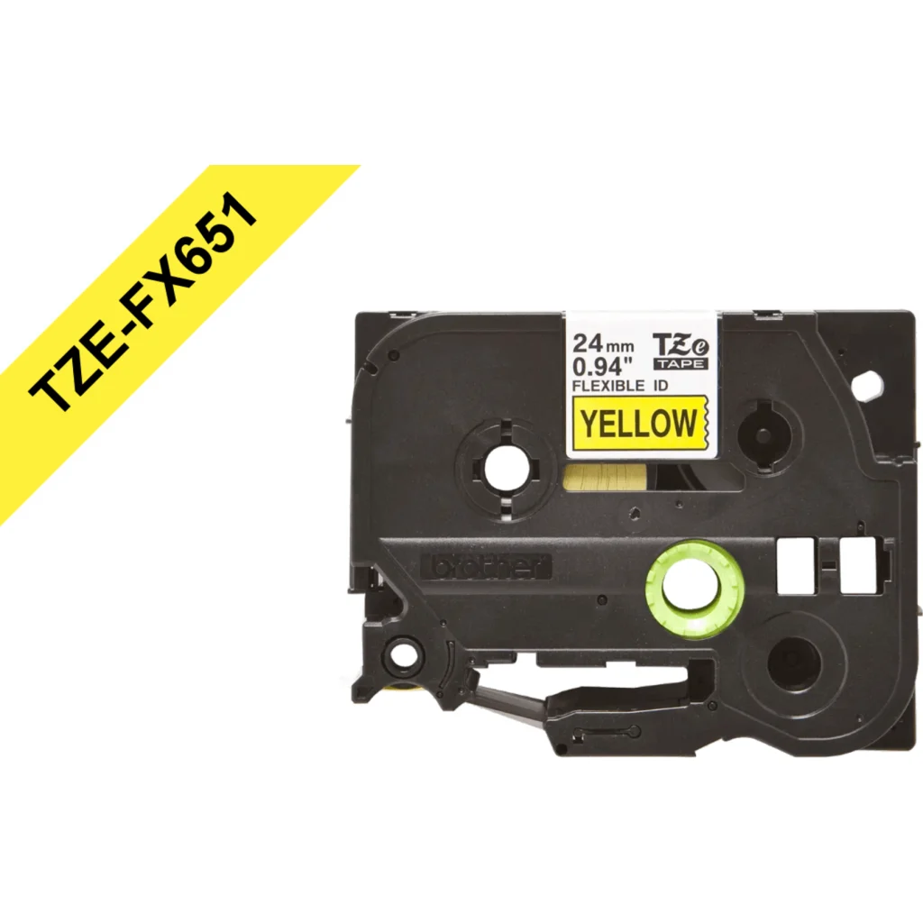 Imagen 2 de Cinta Térmica Brother TZE-FX651 Negro sobre Amarillo Flexible 24mm x 8 metros