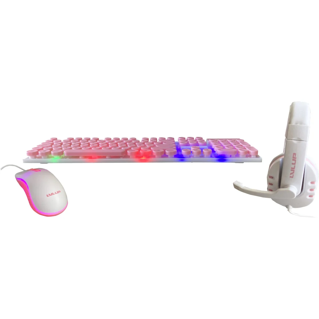 Imagen 1 de Kit 3en1 Teclado Mouse Audifonos Alámbricos GAMER Vivitar USB LED Rosa 