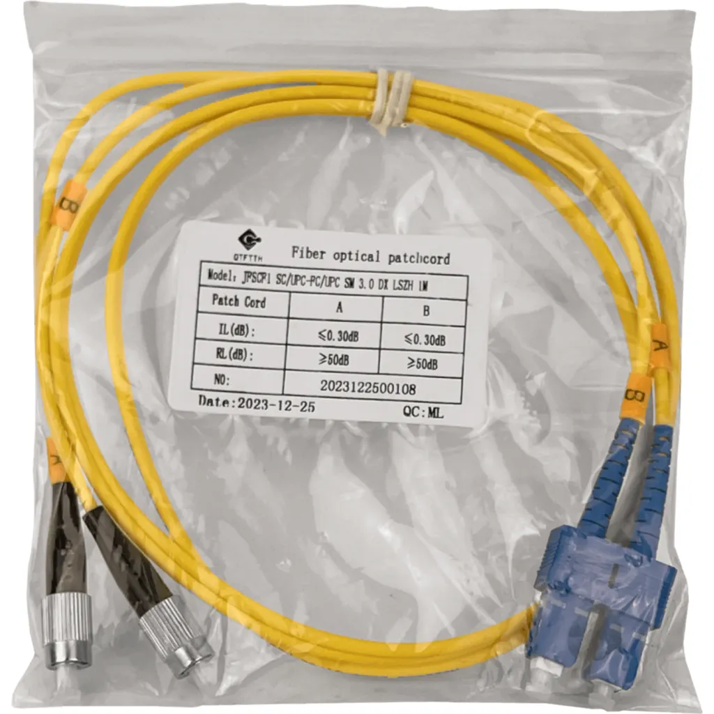 1mt SC-FC MonoModo SM Duplex Jumper Cable Fibra 3.0mm 9/125um