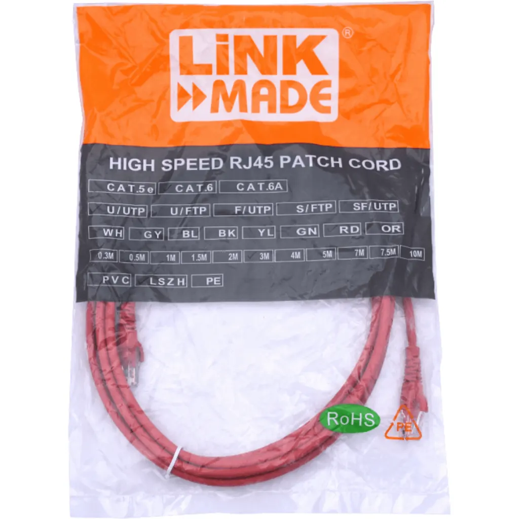 Imagen 1 de Cable de Red Linkmade Cat6 U/UTP LSZH Inyectado Multifilar 3mts ROJO