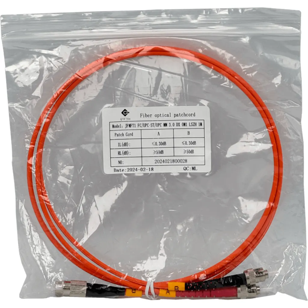 1mt FC-ST OM1 Multimodo MM Duplex Jumper Fibra 62.5/125um LSZH